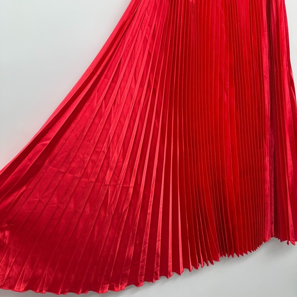 Aakaa Maxi Skirt Size Medium Accordion Pleats Red Satin Long Length Romantic - Picture 5 of 12